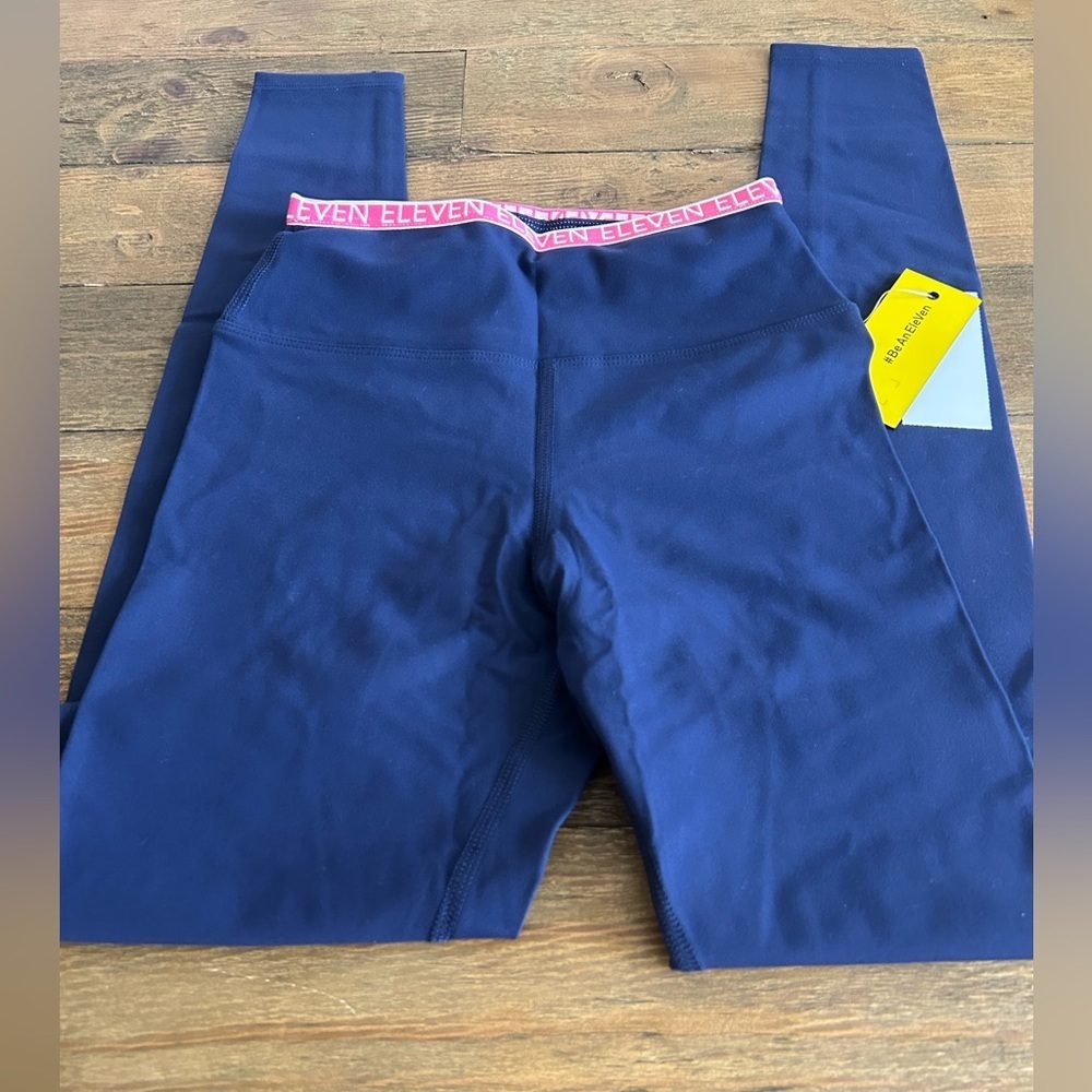 ELEVEN By Venus Williams Blue Leggings with pink elastic logo trim NWT Sz XS - Picture 9 of 11